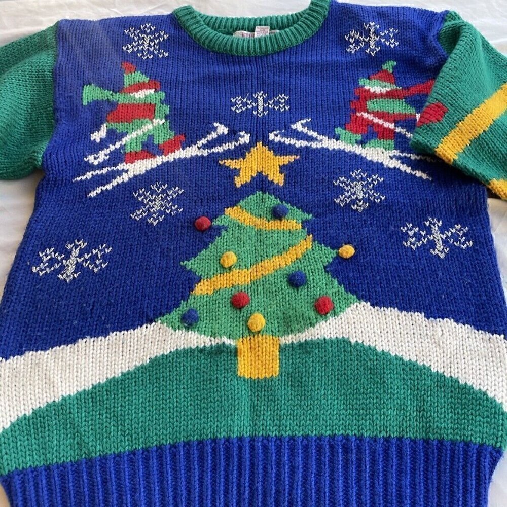 Vintage Adell Barre 80s Ugly Christmas Celebrate Sweater Acrylic Womens S RARE